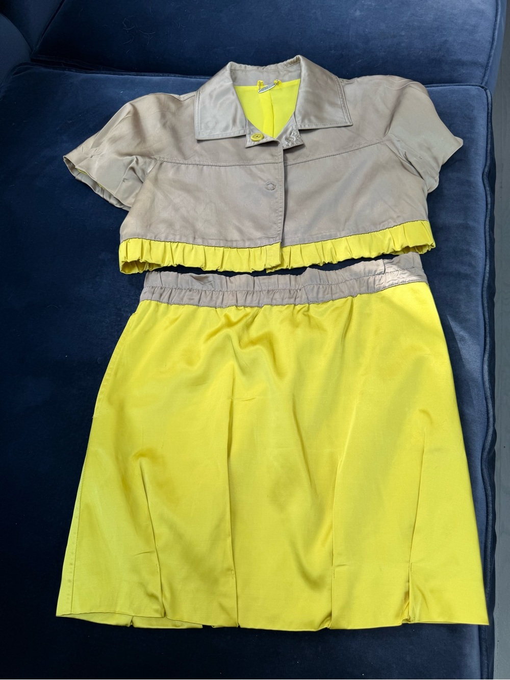 Yellow and Taupe Two-Piece Skirt Set